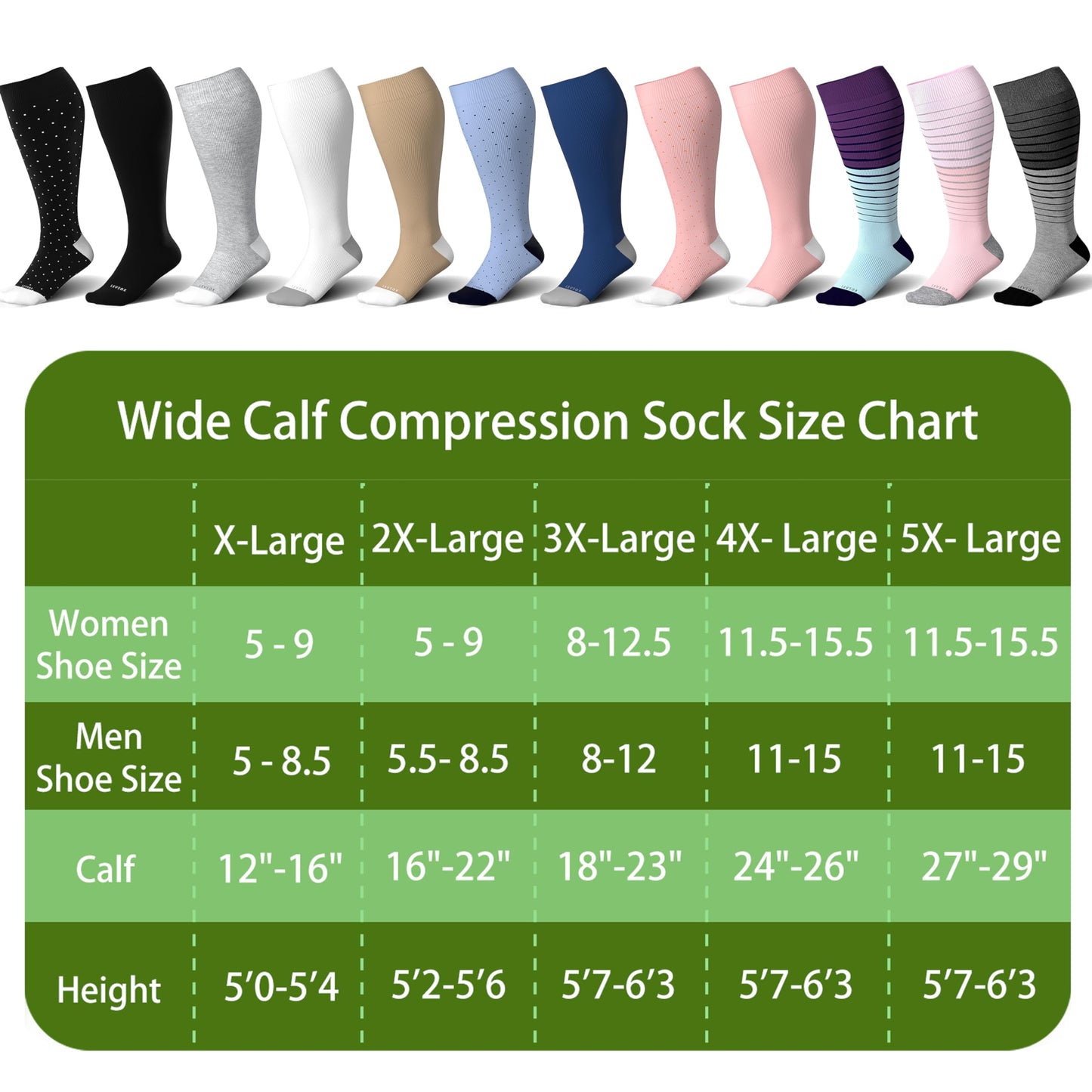 LEVSOX Plus Size Compression Socks for Women&Men Wide Calf 15-20 mmHg Knee High Extra Large Calf Support Socks for Nurse, Medical, Travel, Black