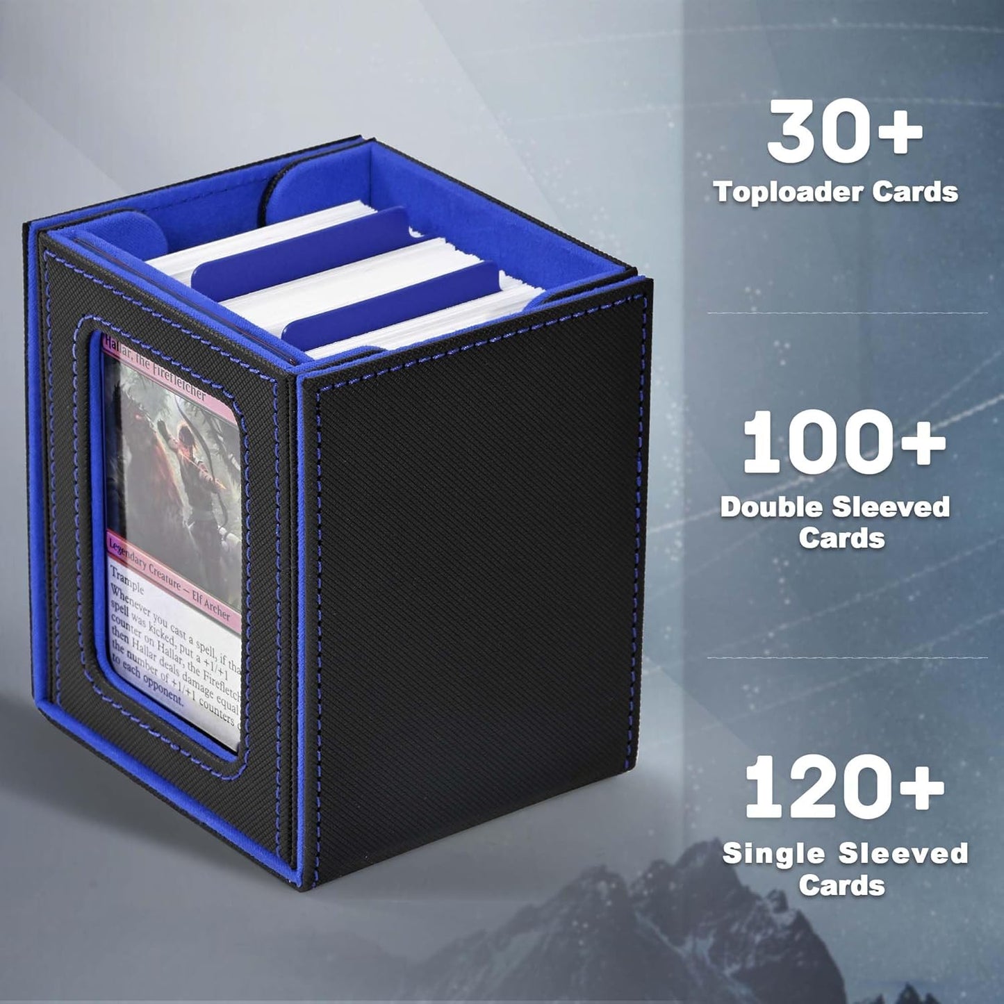 ZLCA MTG Deck Box - Trading Card Storage Box with Commander Window | Holds 100 Double-Sleeved Cards (Black & Blue)