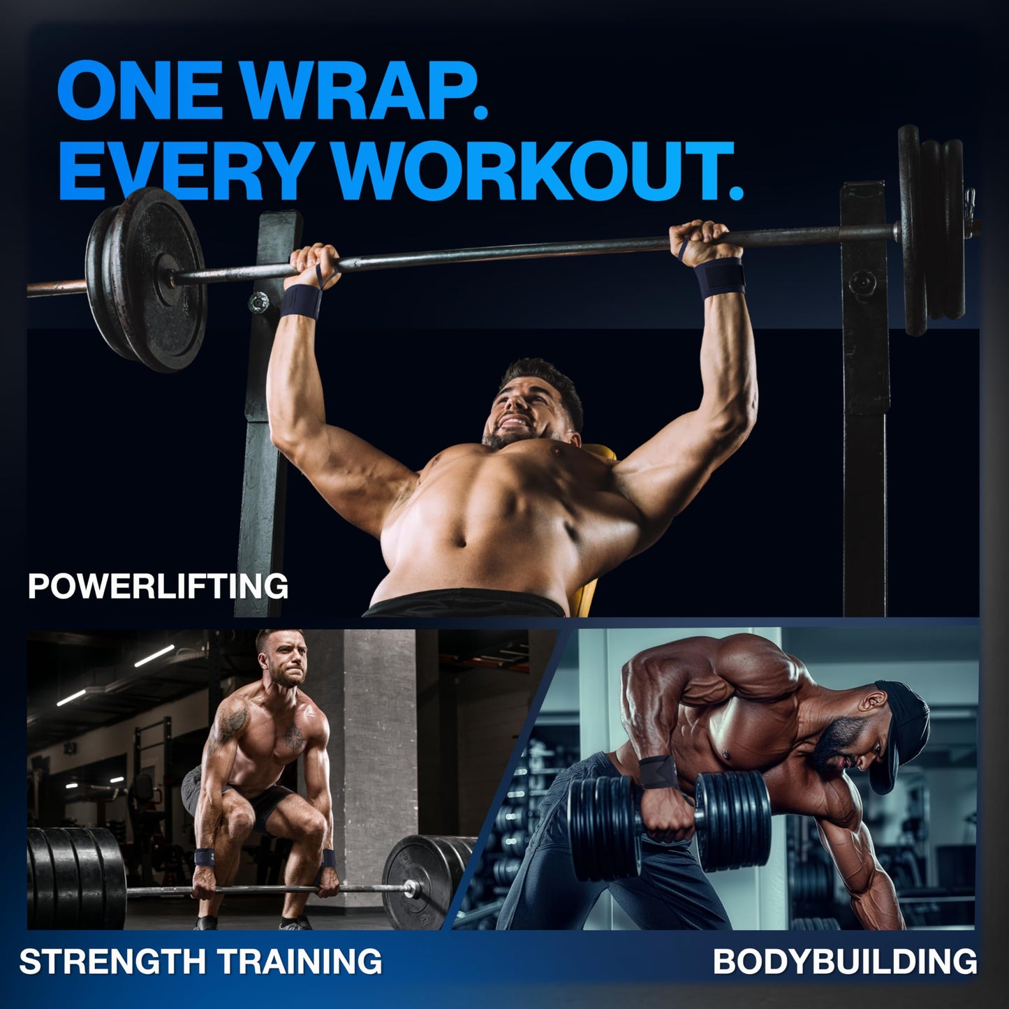 Modvel Adjustable Wrist Wraps for Gym & Lifting – Thick, Breathable Support Straps for Wrist Stability, Comfort & Grip – Ideal for Weight Training, CrossFit & Gym Workouts – R Dark Blue 2-Pack