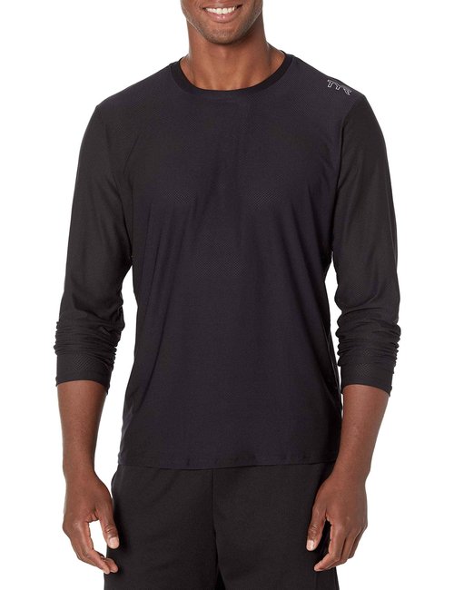 TYR Men's Standard Athletic Performance Workout Airtec Long Sleeve Tee, Black, X-Large