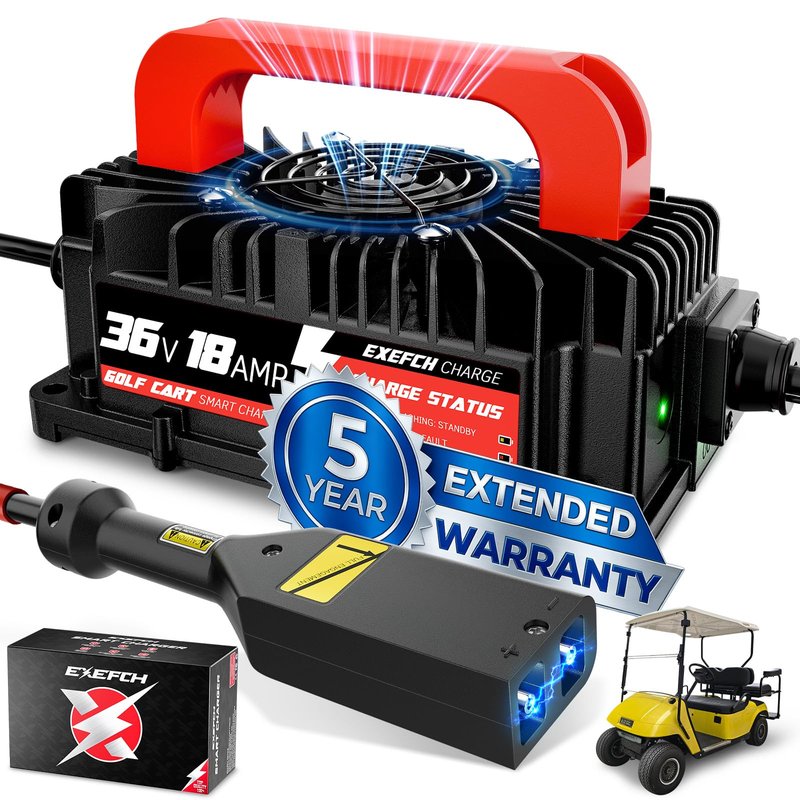 EXEFCH 36 Volt 18 Amp Golf Cart Charger for EZGO TXT with 2-Pin D Style Plug Only for Lead Acid Battery