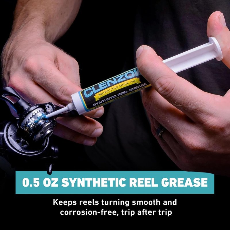 Clenzoil Synthetic Reel Grease Syringe | 100% Synthetic Fishing Reel Lubricant - Rust Prevention - 0.5 oz