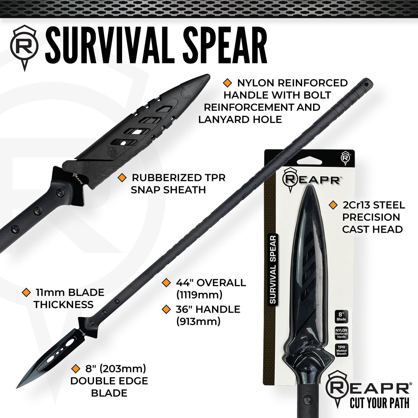 Reapr SURVIVAL SPEAR with Sheath, Fixed Blade Throwing Tool for Camping, Hunting, Outdoor Recreation, Fathers Day Gift for Dad