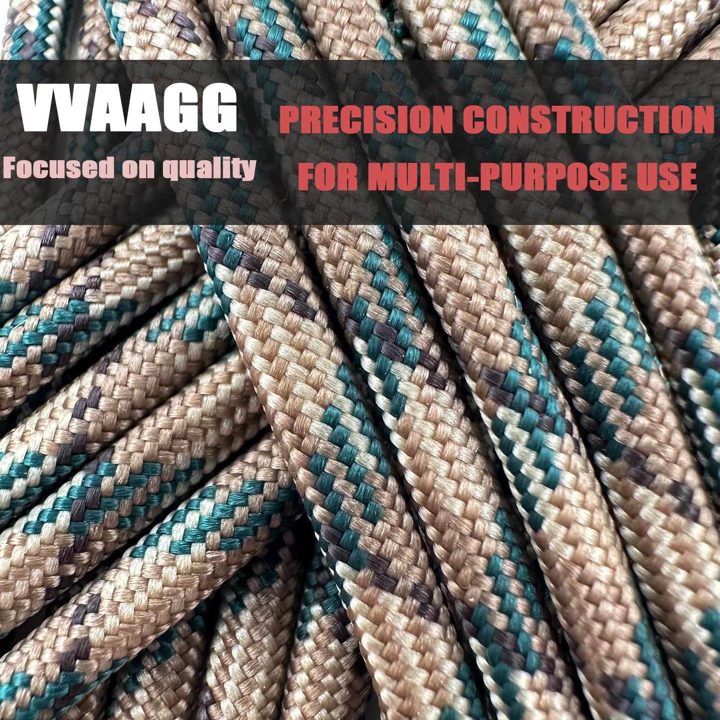 VVAAGG 550 Paracord 100FT Strong Rope, Heavy-Duty Camo Tactical Parachute Cord Outdoor Camping Gear Tent Rope, 4mm