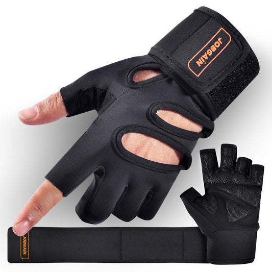 JOBGAIN Workout Gloves for Men and Women, Gym Weight Lifting Padded Gloves with Wrist Wrap Support, Full Palm Protection & Extra Grips, for Weightlifting, Exercise, Pull-Up, Black, Size M