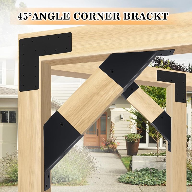 Pergola Brackets - 4 Pcs 45-Degree Angle Brackets for Gazebo Reinforcement | Fits 2" x 4" Lumber with Drainage Holes
