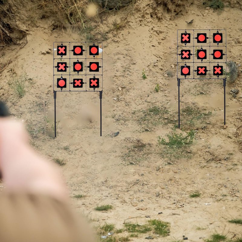 GearOZ Spinning Airsoft Target, 18"x9", Pellet Gun Targets, Air Rifle Targets, Tic-Tac-Toe Designed BB Gun Resetting Shooting Target Stand for Outdoor, Backyard