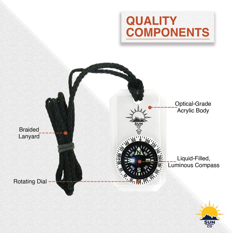 Sun Company MiniComp II - Mini Orienteering Compass With Rotating Bezel| Easy-to-Read Zipperpull Compass for Jacket, Parka, or Pack