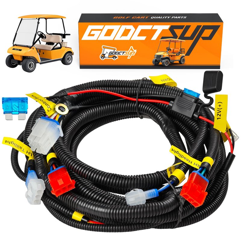 GODCTSUP Upgrade Golf Cart Light Wire Harness for Club Car DS&EZGO TXT RXV&Yamaha Models, 9 Pin Plug Universal Golf Cart Headlight Taillight Harness with Fuse, Plug and Play