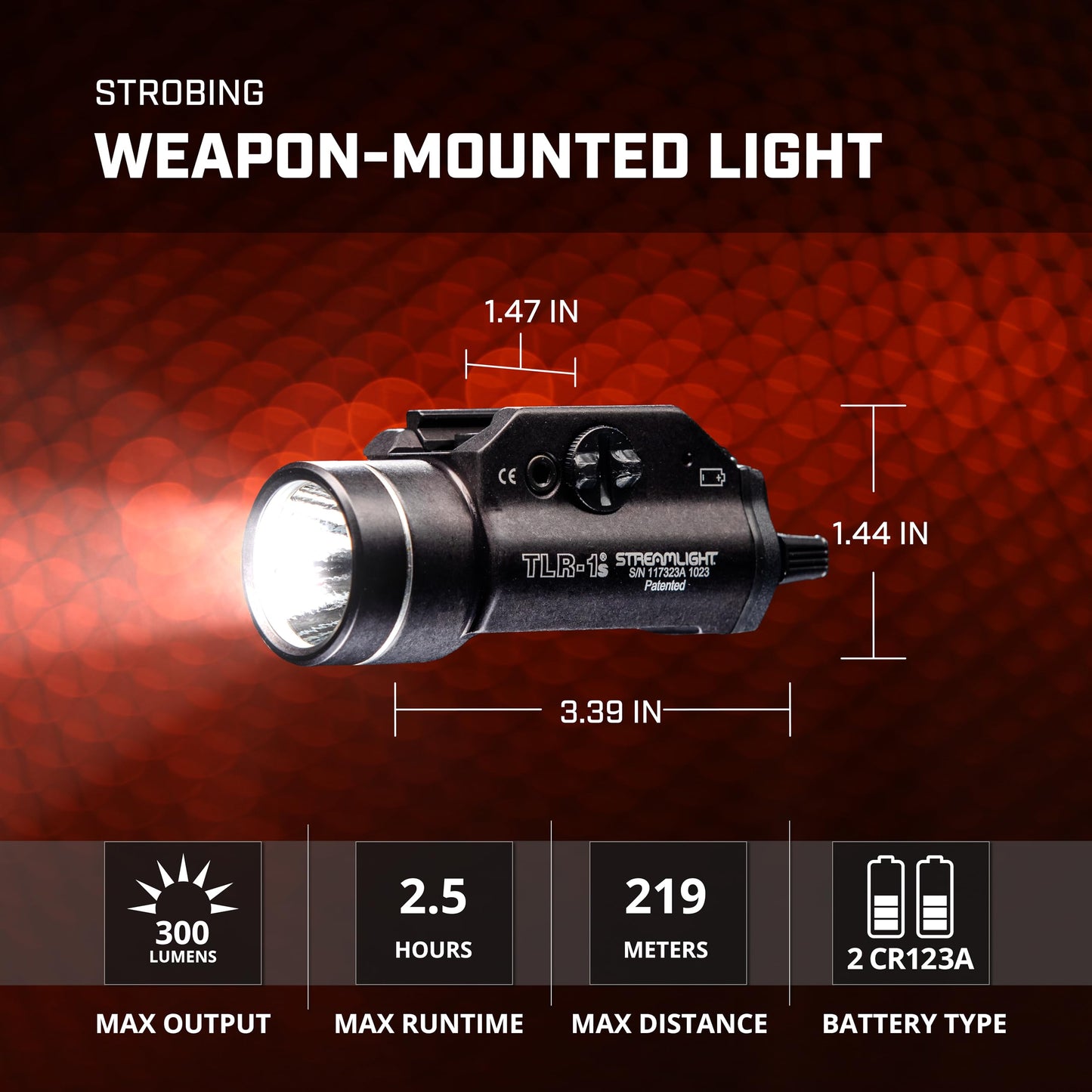 Streamlight 69210 TLR-1s 300-Lumen LED Rail Mounted Flashlight with Strobe Function and Rail Locating Keys, Black