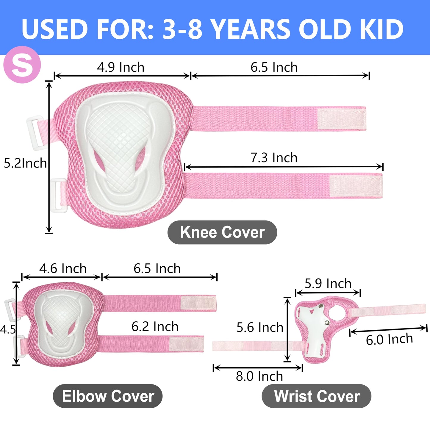 ENHERWE Kids Knee Pads Elbow Pads Wrist Guards Set for 3-8 Years,Child Protective Gear Set for Outdoor Sports,Cycling,Roller Skates,Inline Skating,Skateboard,Scooter,BMX Bike,Girls Pink