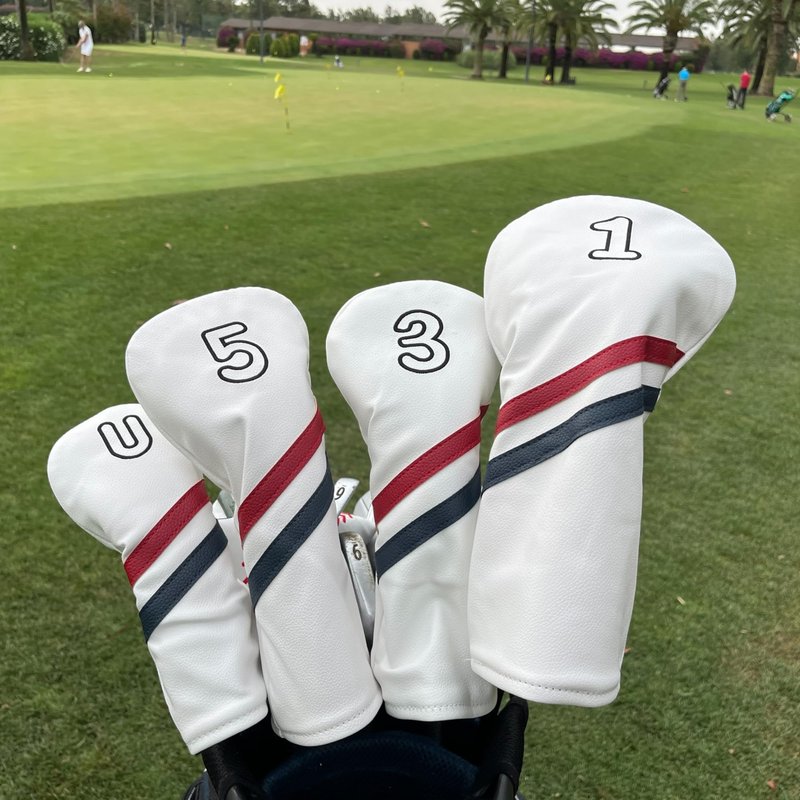 Golf Club Head Covers for Driver Fairway Woods and hybrids - Leather Head Covers disigned to fit All Drivers and Woods - Embroidery Number Vintage Leather Style - Soft and Delicate Interior
