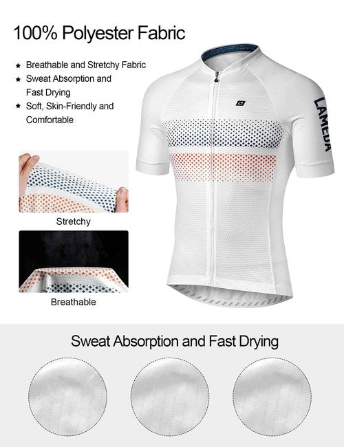 LAMEDA Cycling Jersey Men Short Sleeve Road Bike Bicycle Shirt Reflective Breathable Lightweight White Large