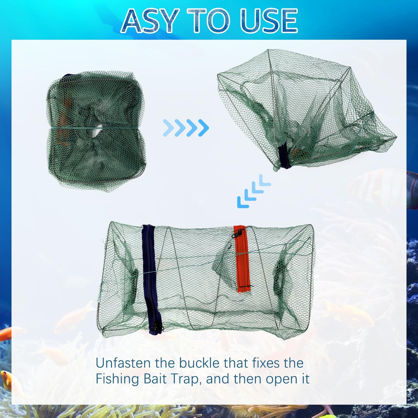 Foldable Fishing Trap Net, 0.28 inches (7mm Mesh)