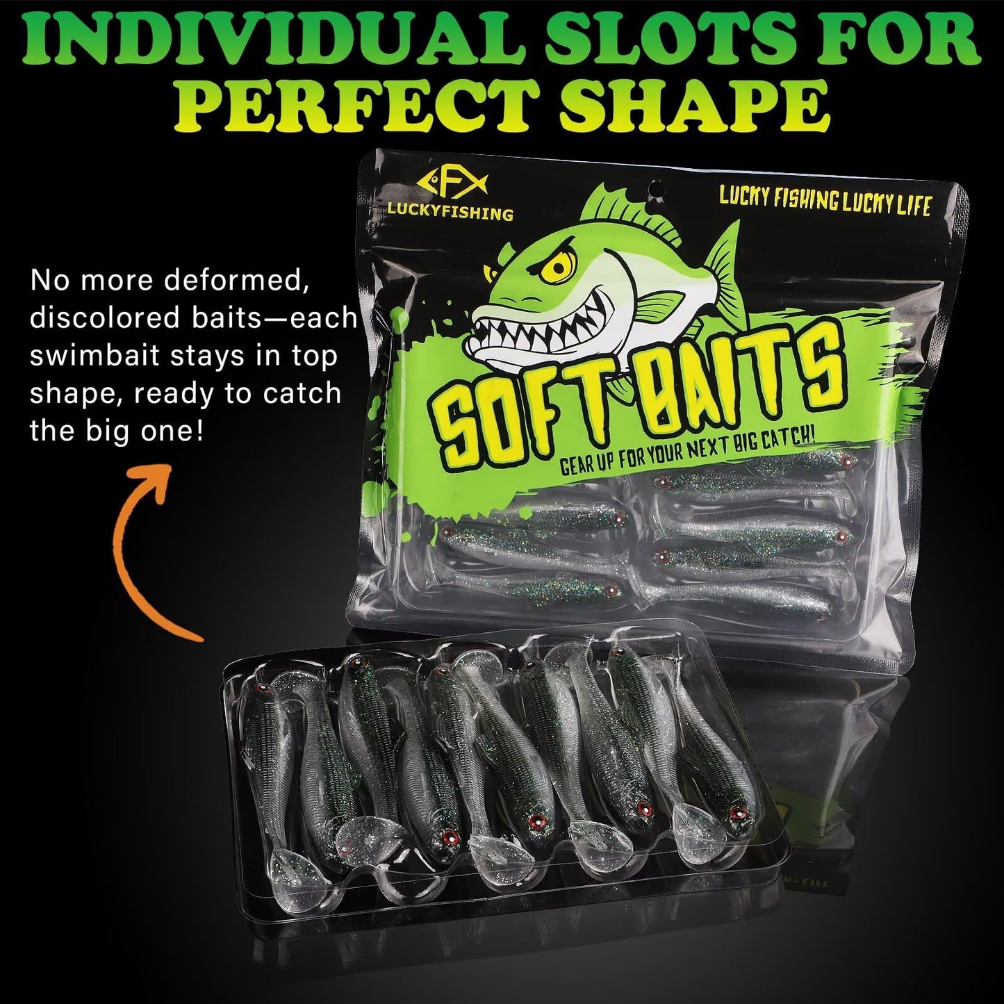 LUCKYFISHING Paddle Tail Swimbaits Soft Plastic Swimbaits Soft Baits for Bass Fishing Trout Crappie Walleye Freshwater Saltwater 10/16/20 PCS Soft Plastic Baits 4/3.5/3/2.5 Inch