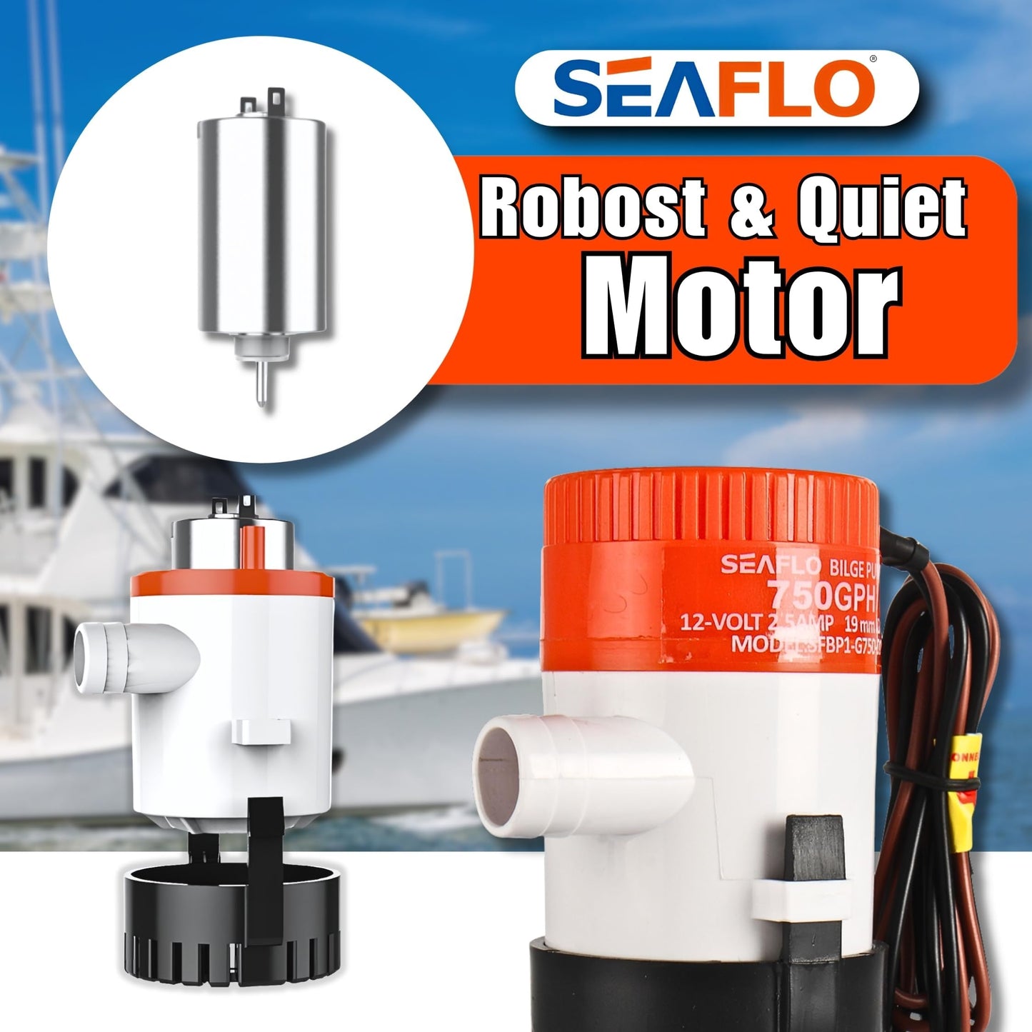 SEAFLO 01 Series 750 GPH Bilge Pump – 12V, 3/4" Outlet, Marine Submersible Pump with Anti-Airlock Protection, CE & Rohs Certified, 4-Year Warranty | Reliable for Boats and Marine Applications