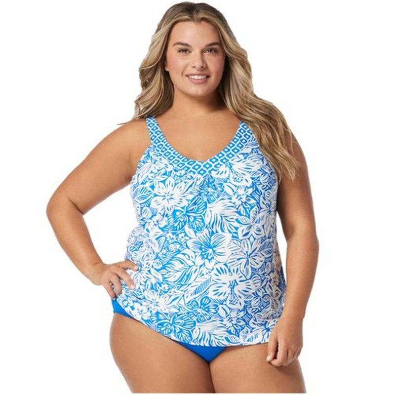 COCO REEF Loose Fit Tankini Top — Bra Sized Underwire V-Neck Swim Top — Bungalow Floral 36C