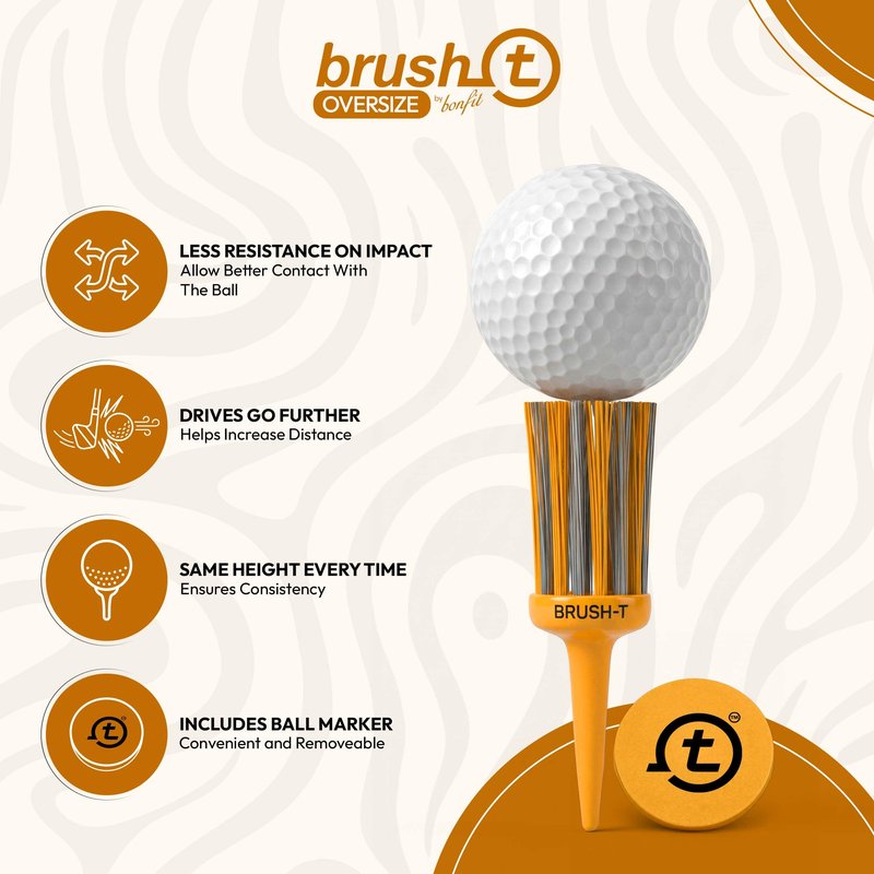 BRUSH-T Title Premium Plastic Golf Tees, Orange Oversize 6-Pack, Size 2.4" Unbreakable Innovative Design, Consistent Height, Perfect Golf Gift for Men and Women Golfing Tees, Works with Any Golf Ball