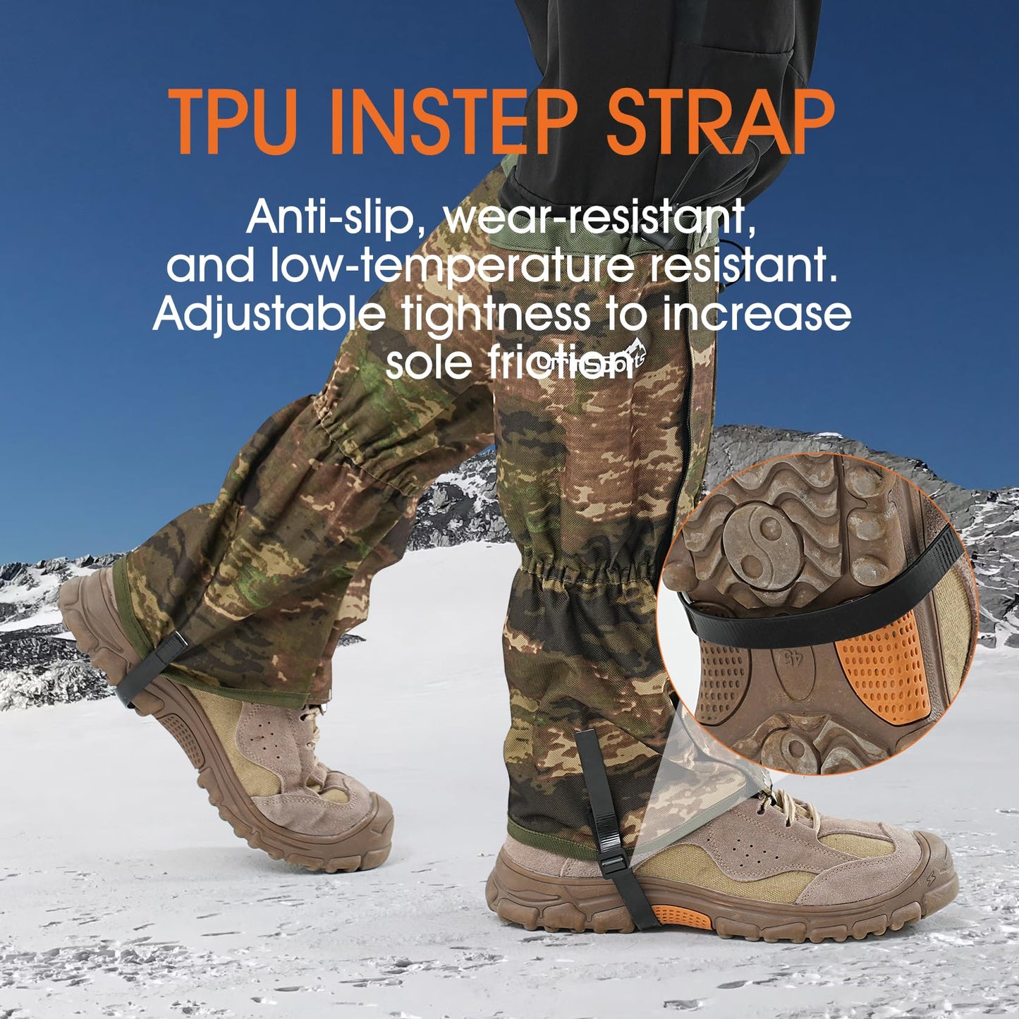 Waterproof Leg Gaiters for Men and Women Adjustable Snow Boot Gaiters for Hiking in Hunting Sand and Mud Mountain Climbing or Snowshoeing (Camo M)