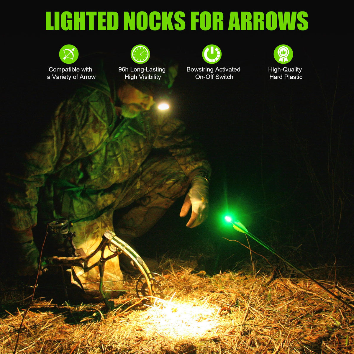 Guiropp Lighted Nocks for Arrows 6 Pcs, Imported High-Brightness Led Light. Up to 96+ Hours of Battery Life, Quality Replacement for Nockturnal Lighted Nocks.