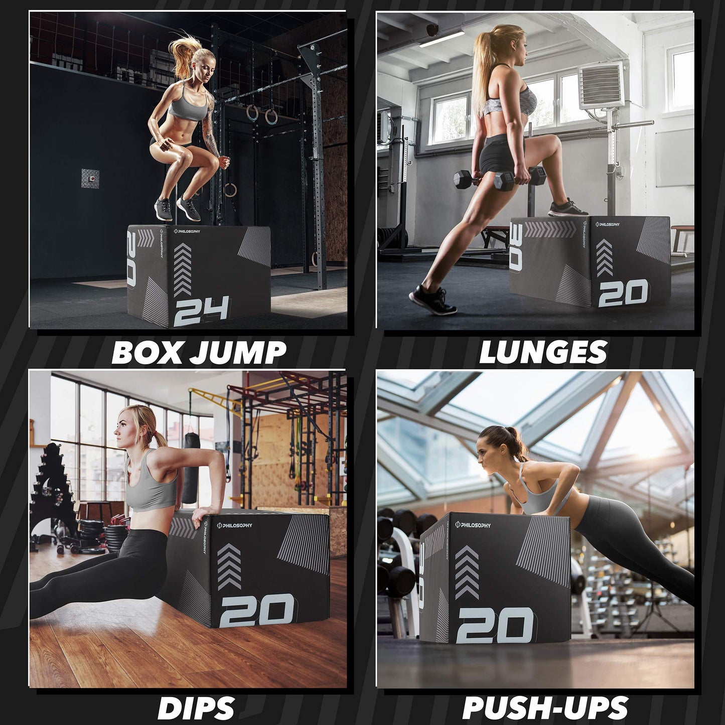 Philosophy Gym 3-in-1 Foam Plyo Box - 20" x 24" x 30", Soft Plyometric Jump Box for Home Gym, HIIT, Jumps, Step-Ups, Agility and Strength Training