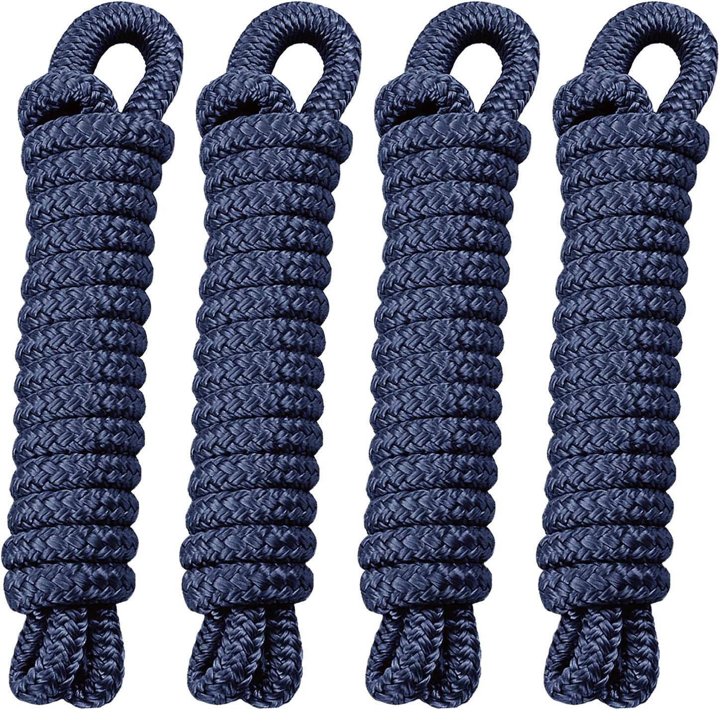 PACTHSD 3/8" x 10' Boat Fender Lines (4-Pack) - Double Braided Nylon Dock Lines for Boats - Marine Grade Fender Ropes with 6" Eye Loop - Soft, Durable Boat Accessories for Pontoon and Small Boats