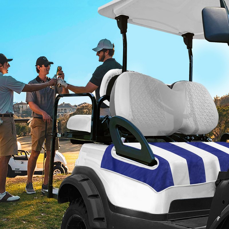YOKYHOM Golf Cart Seat Covers, Soft Seat Towel Blanket Protects from Heat, Cold & Sweat, Machine Washable, Fits EZGO, Club Car, Yamaha and More 2 & 4 Passenger Carts, Blue Stripes