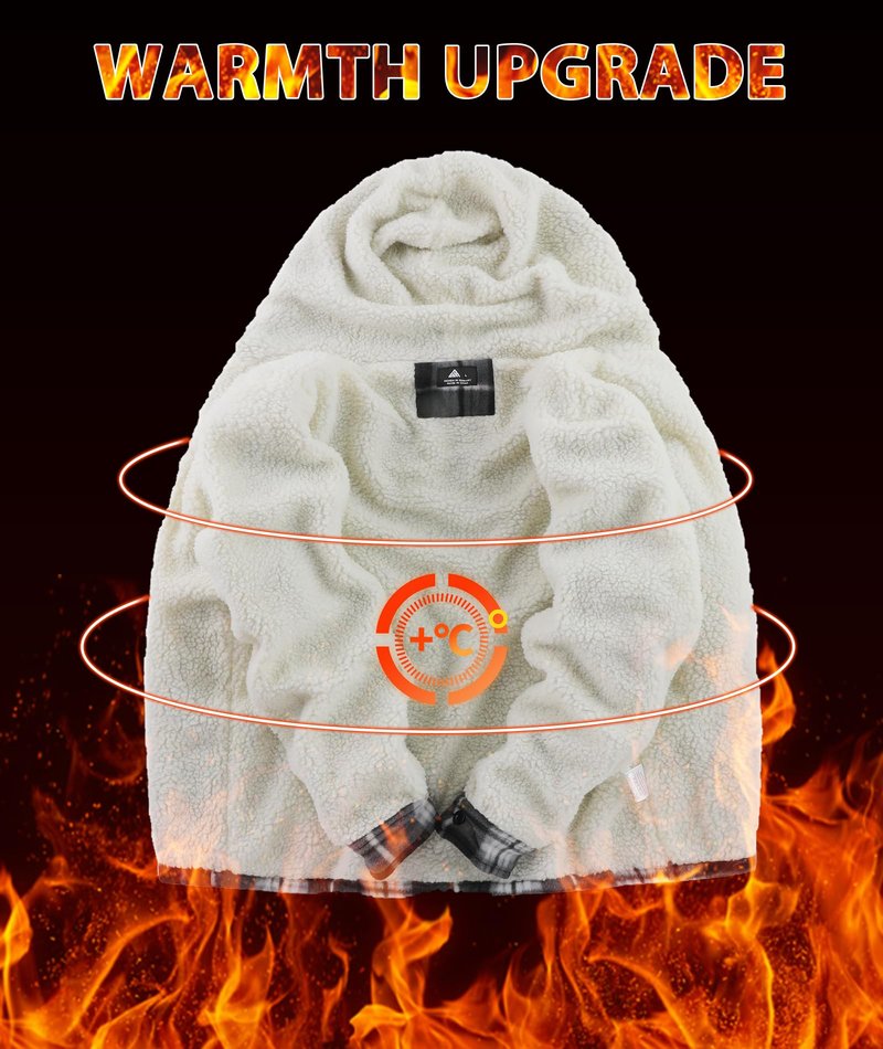 WENTTUO Winter Jacket for Men Fleece Plaid Hoodie Long Sleeve Winter Warm Coat