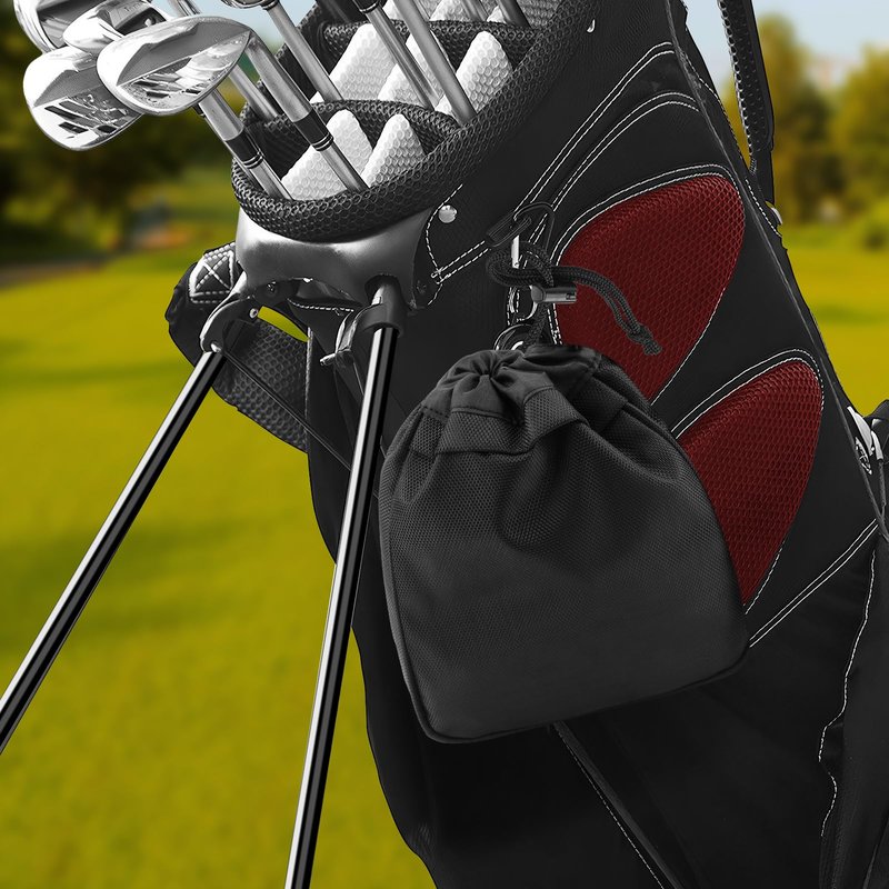 Golf Valuables Pouch,Golf Tee Pouch with Drawstrings,Nylon Golf Accessory Bag for Men & Women(Black)