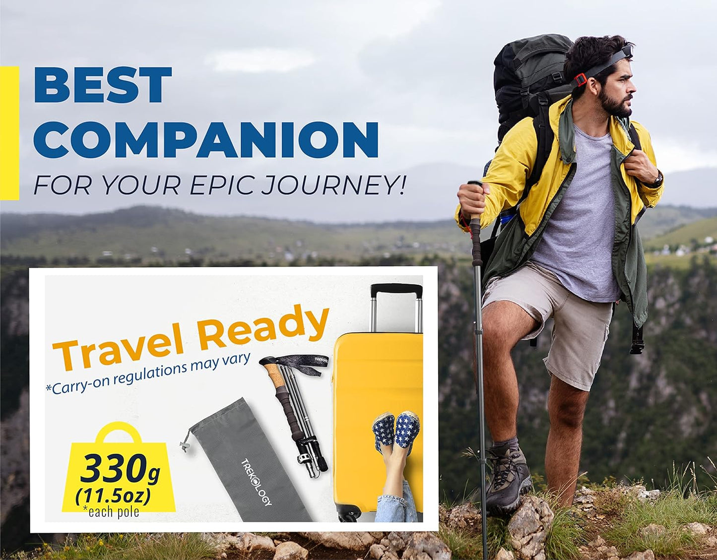 Trekology Trek-Z Cork Grip Trekking Poles - Lightweight Adjustable Hiking Sticks | Compact Design, Aluminum, Travel-Friendly