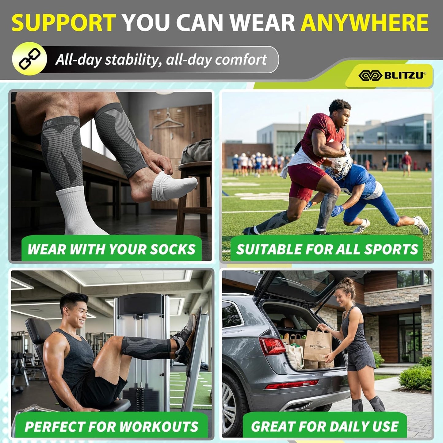 Calf Compression Sleeve for Men & Women - Footless Support for Shin Splints & Pain Relief | Ideal for Runners