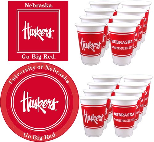 Nebraska Cornhuskers Party Supplies 48 Piece Officially Licensed University Set: 16 oz. Plastic Beverage Cups, 9" Paper Plates, Luncheon Napkins, Complete Party Supplies for 16 Guests by Westrick