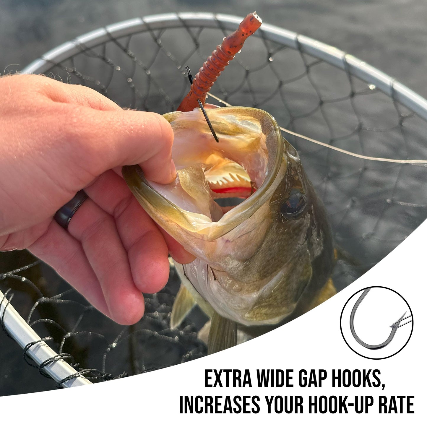 Reaction Tackle Wide Gap Wacky Hooks, Weedless Worm Hooks for Bass, High Carbon Steel Hooks for Stick Worm Soft Plastics, Neko Rig and Finesse Fishing - Size 2/0 Standard (25-Pack)