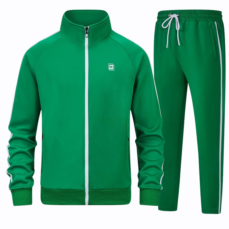 WSKFLY Men's Tracksuits Set Long Sleeve Causal Full Zip Running Sports Sweatsuits Track Suits for Men 2 Piece Outfits Jogging Suits Green WS-Green-XL