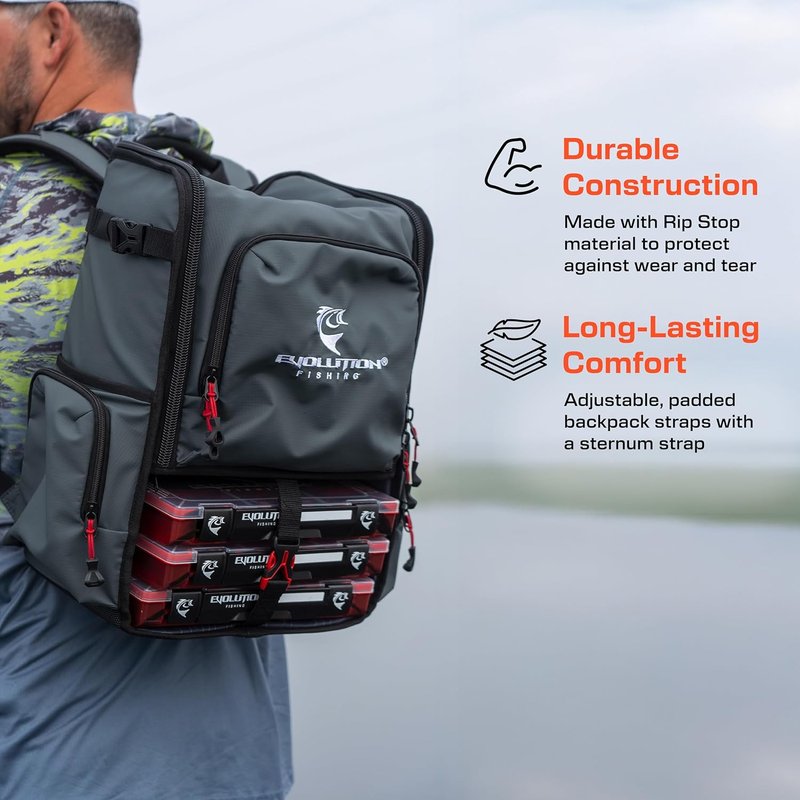 Largemouth Fishing Tackle Backpack - Modular Dividers & Rod Holders | Heavy Duty Design with Quiklatch Tackle Trays