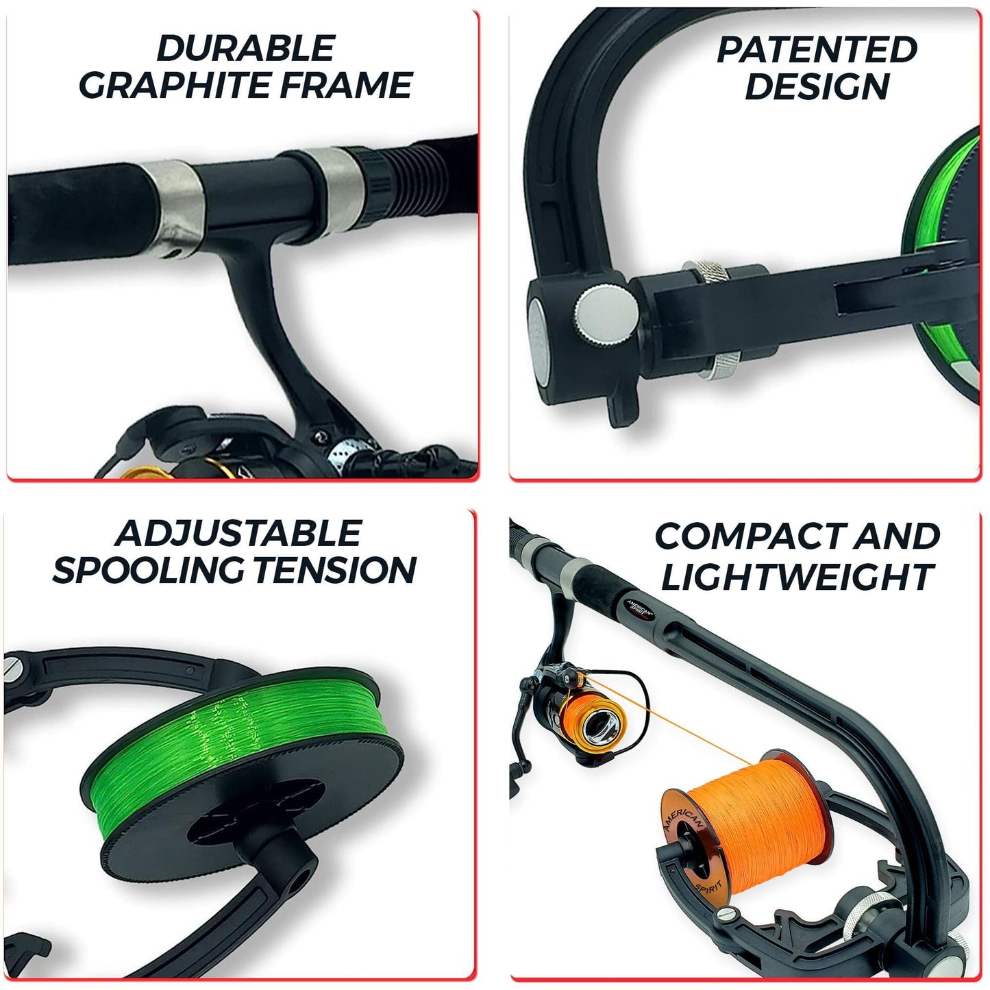 American Spirit Fishing Line Spooler, No Line Twist, Portable Line Winding System, Zero Twist Line Spooler for Reels or Casting Reel, Ultimate Fishing Line Winder Spooler Eliminates Line Twisting
