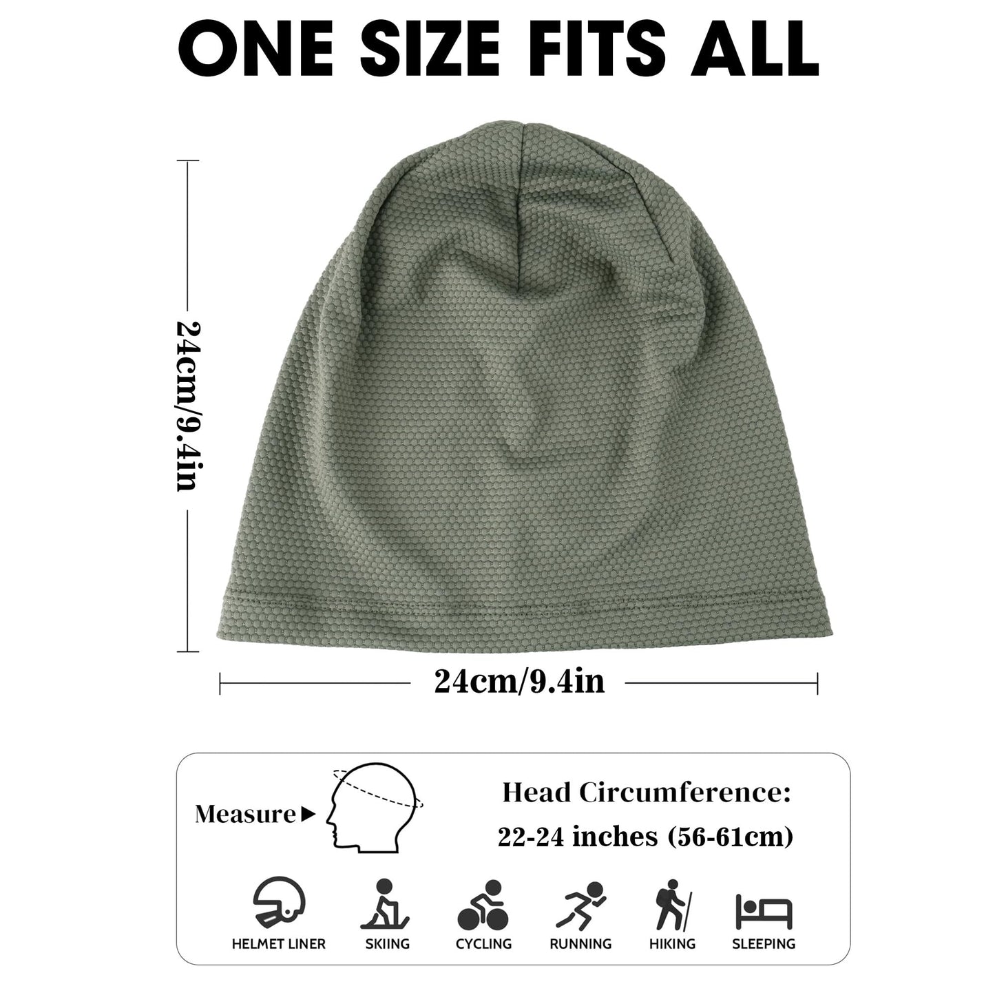 WTACTFUL Cooling Skull Cap for Men Breathable Sweat Hat Running Caps Skull Caps Thin Slouchy Beanie for Cycling Motorcycle Riding Football Helmet Hard Hat Liner Summer Sport 2-Pack Black Deep-Green