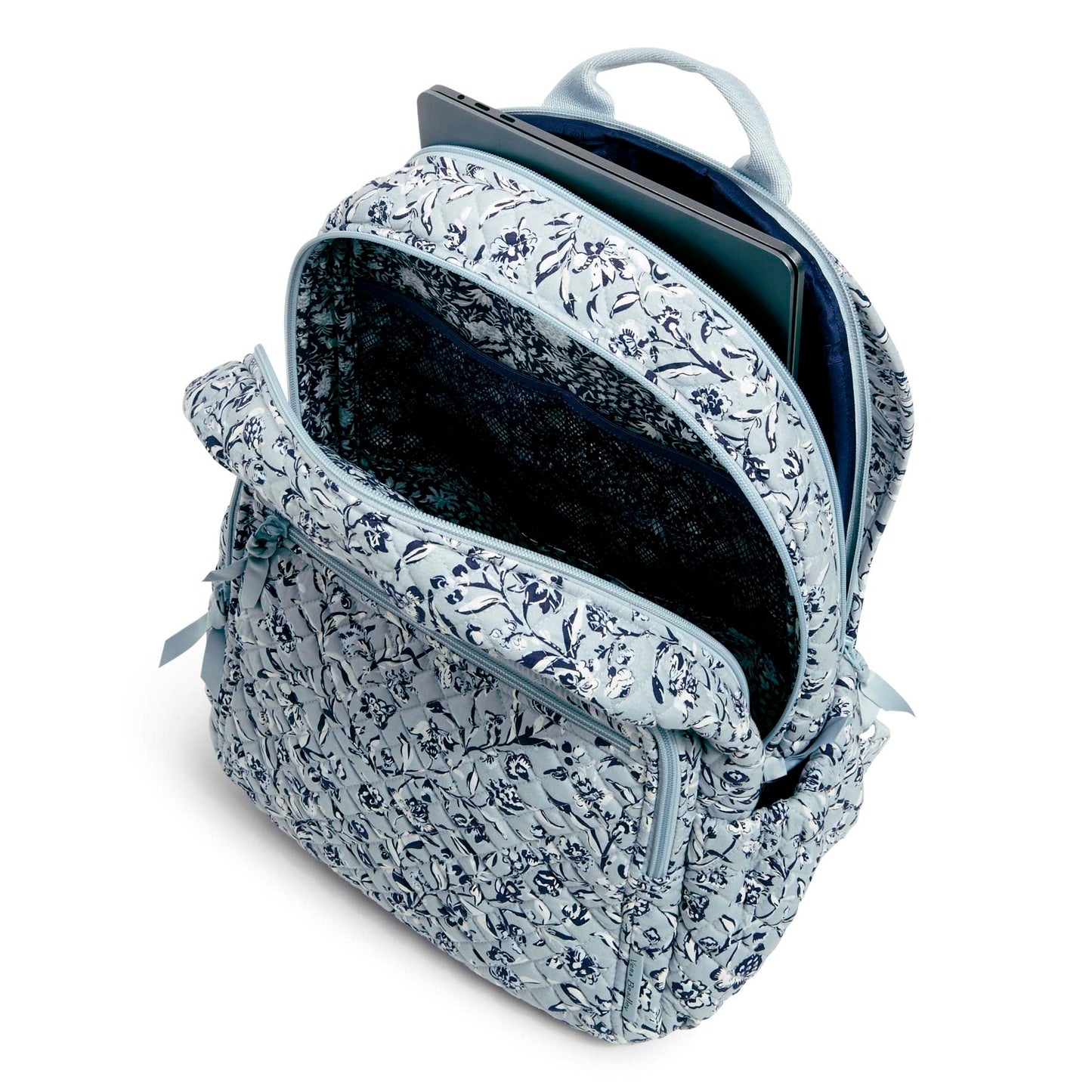 Vera Bradley Women's Cotton Campus Backpack, Perennials Gray - Recycled Cotton, One Size