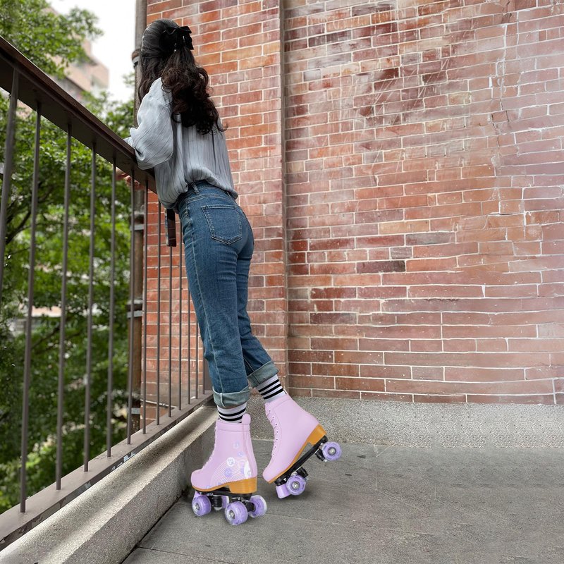 Jessie Roller Skates Women and Girl, PU Leather Light up Kids Roller Skates, Cute Adjustable Four-Wheel Beginner Wome Roller Skates Girls Ages 8-12 Outdoor (Women's 8.5,Purple Printing)