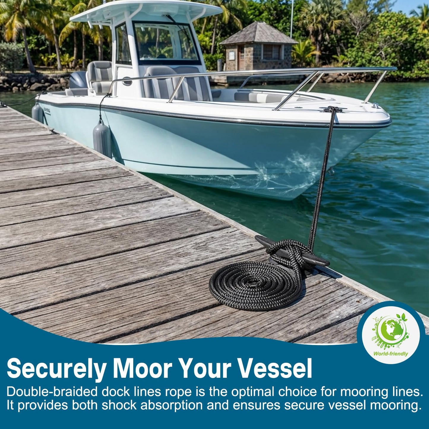4 Pack 1/2" x 15’ Boat Dock Lines for Boat & Pontoon, Premium Marine- Grade Double Braided Nylon Dock Line, Pre-Spliced with a 12" Eyelet-Black,Boating Gifts for Men