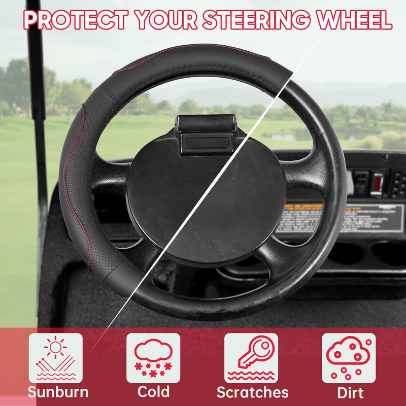10L0L Golf Cart Steering Wheel Cover-13 Soft and Breathable Anti Slip Leather Steering Wheel Cover,Feels Good in Handling- for EZGO TXT & RXV