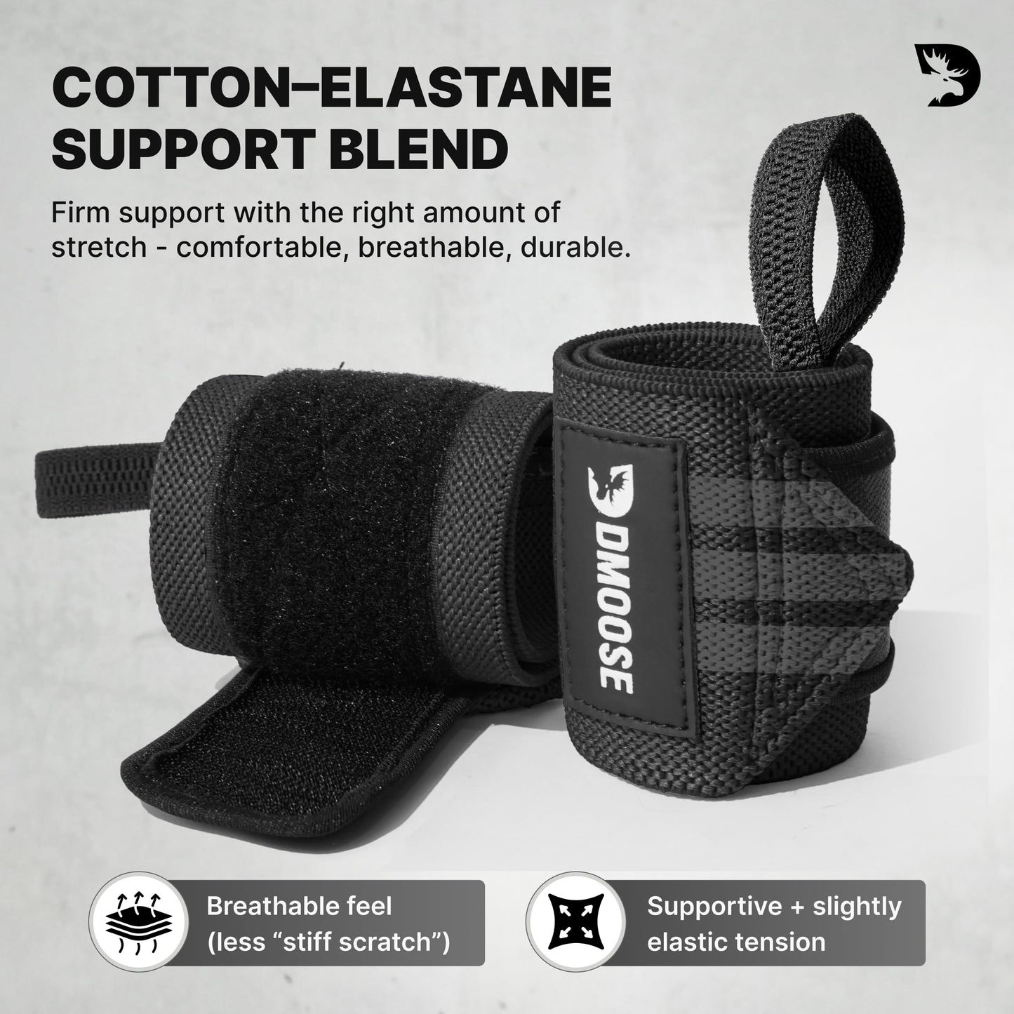 DMoose Wrist Wraps Weightlifting Men 12 and 18 Inches Thumb Loops with Wrist Support for Workouts Powerlifting Wrist Straps for Weight Lifting Men and Women Black Stripes