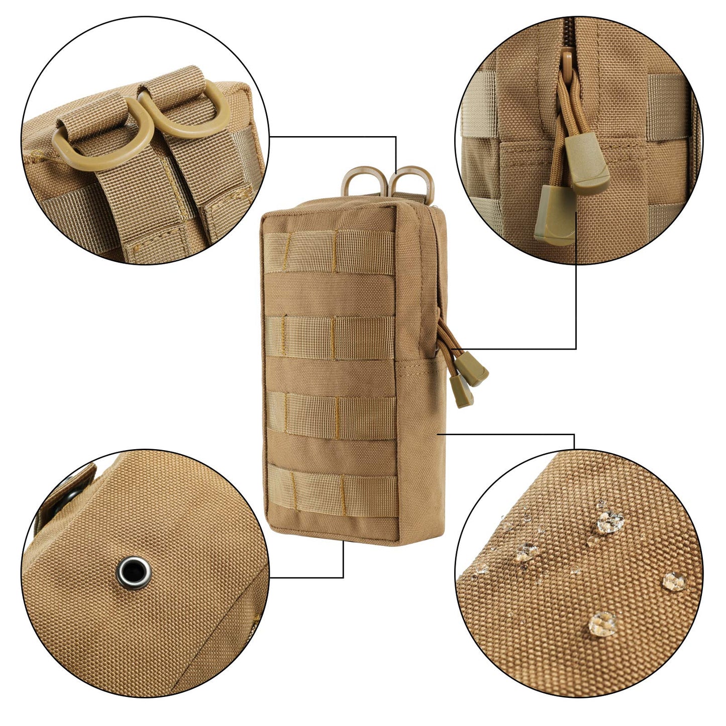 FRTKK 2 Pack Molle Pouches - Tactical Compact Water-Resistant EDC Pouch Small Utility Pouch Bags (Patch Included) (2 Pack-Tan 3)
