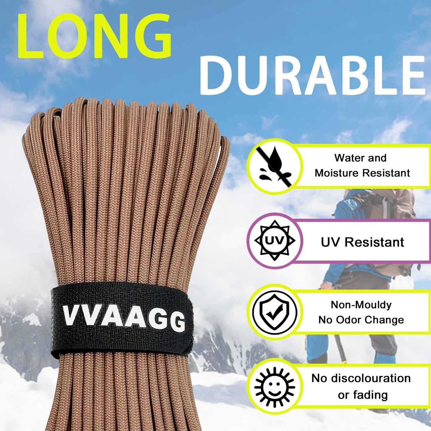 VVAAGG 1000 Paracord Rope 100FT Utility 4mm Parachute Cord Heavy Duty 12 Strand Camping Rope Tent Weatherproof Rope