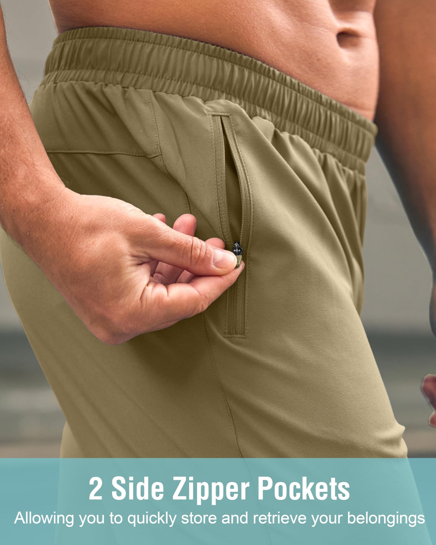 G Gradual Men's Athletic Running Shorts with Zipper Pockets Quick Dry 7"/ 5"/ 9" Workout Gym Shorts for Basketball Hiking(Dusty Khaki,7XXXL)