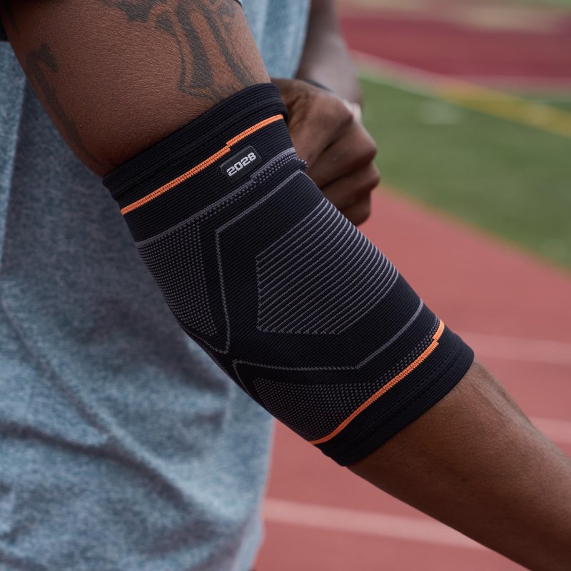 Shock Doctor Compression Knit Elbow Sleeve with Gel Support, Black/Grey, Adult-Large