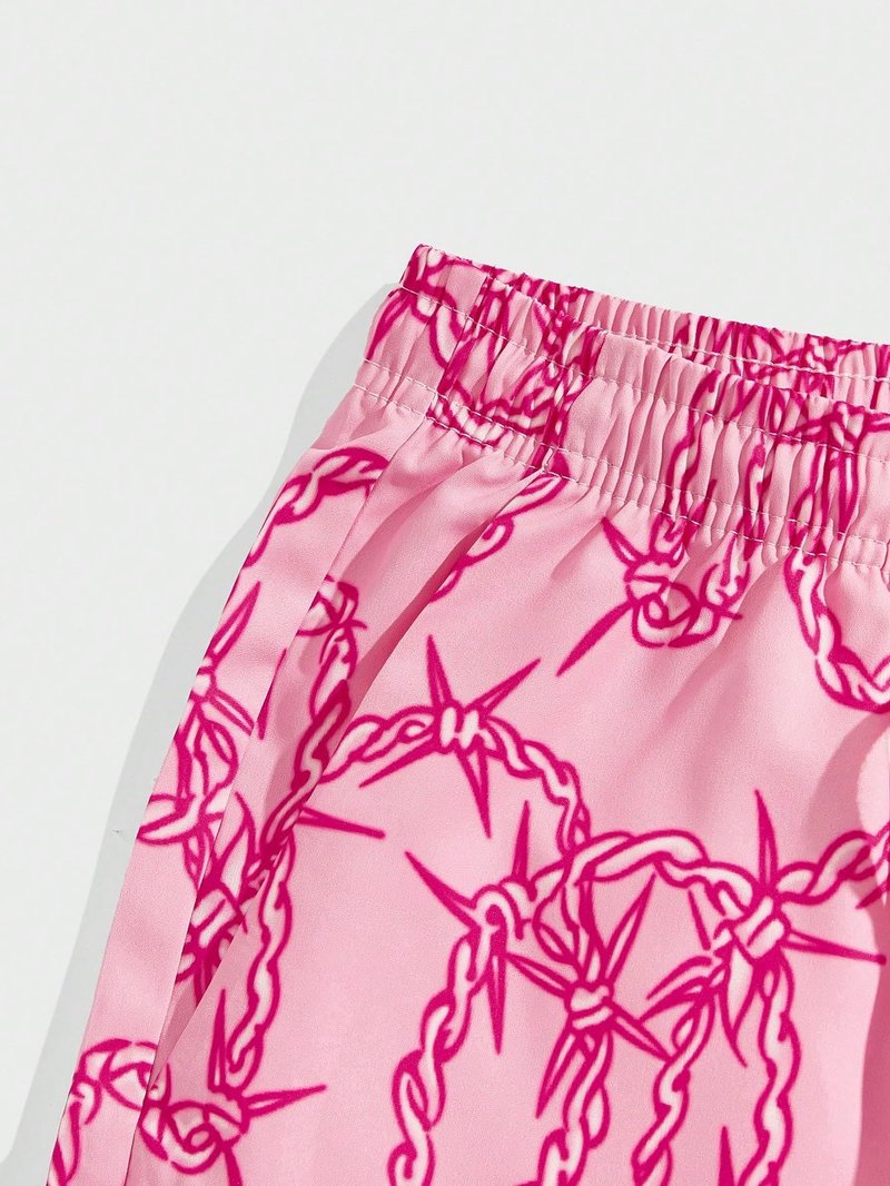 GORGLITTER Men's Graphic Print Gym Track Shorts Drawstring Waist Pockets Workout Cool Shorts Pink B Medium