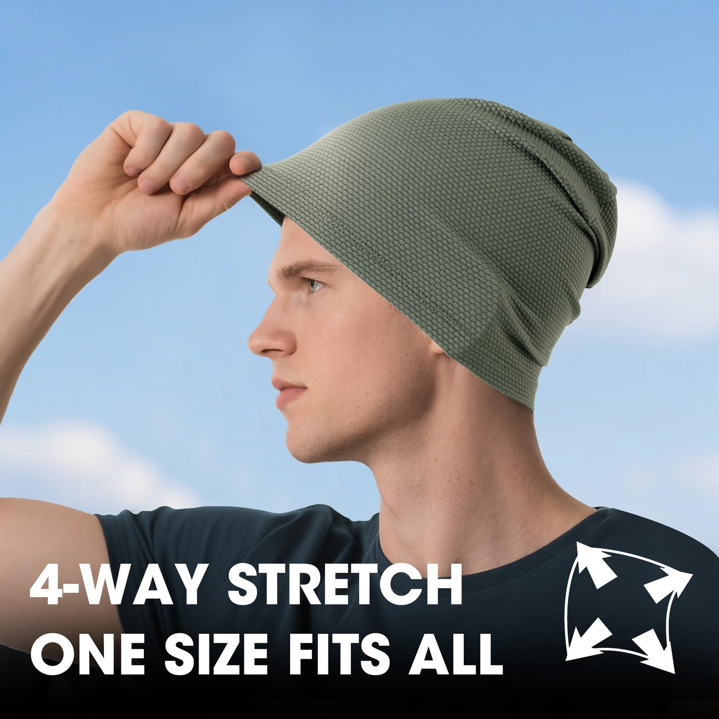 WTACTFUL Cooling Skull Cap for Men Breathable Sweat Hat Running Caps Skull Caps Thin Slouchy Beanie for Cycling Motorcycle Riding Football Helmet Hard Hat Liner Summer Sport 2-Pack Black Deep-Green