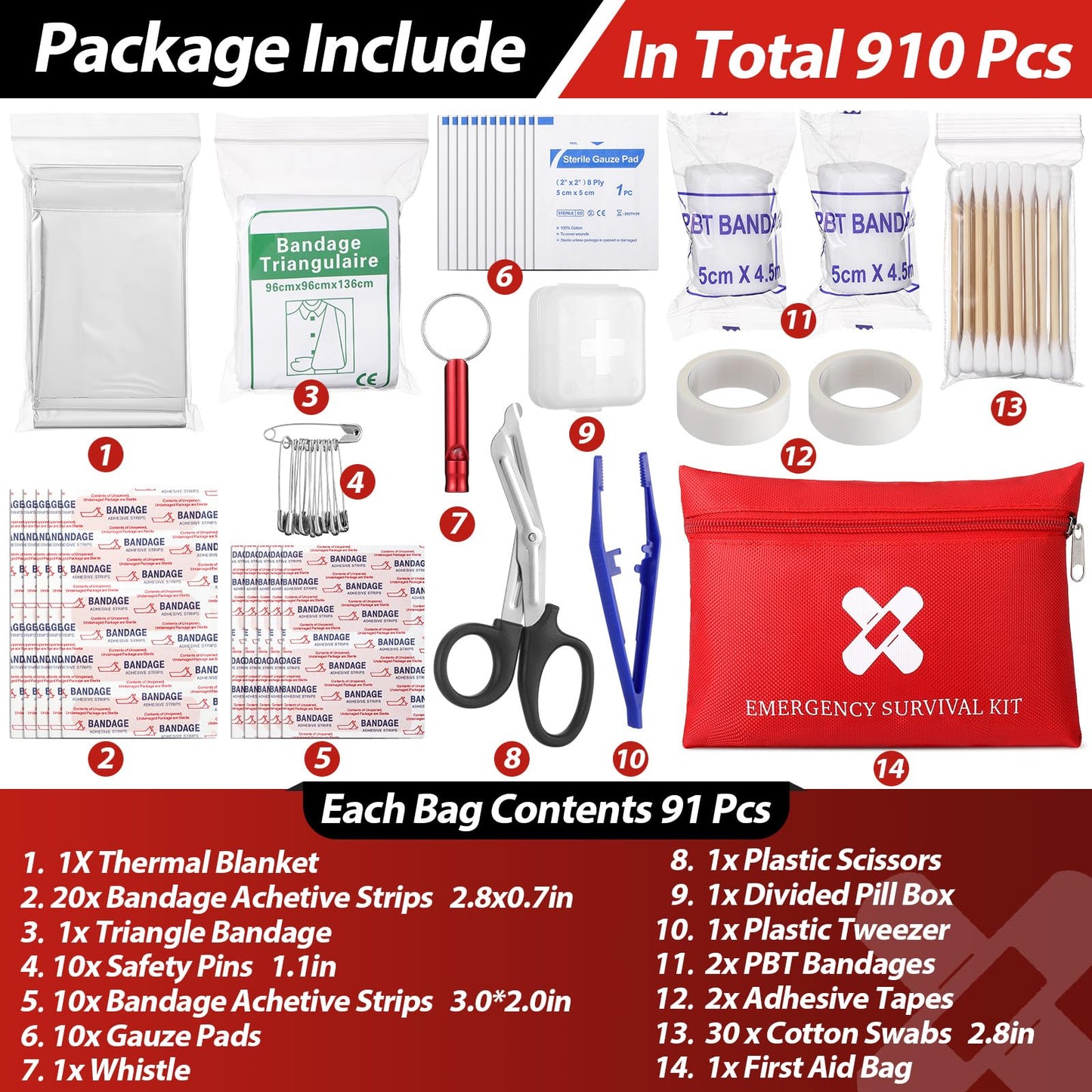 Geiserailie 10 Pack Mini First Aid Kit for Home Car Travel Camp Outdoor Back to School Sports Hiking Emergency Small First Aid Kit Travel Size Bulk Self Care Package 10 Individual Bag of 91 Items Each