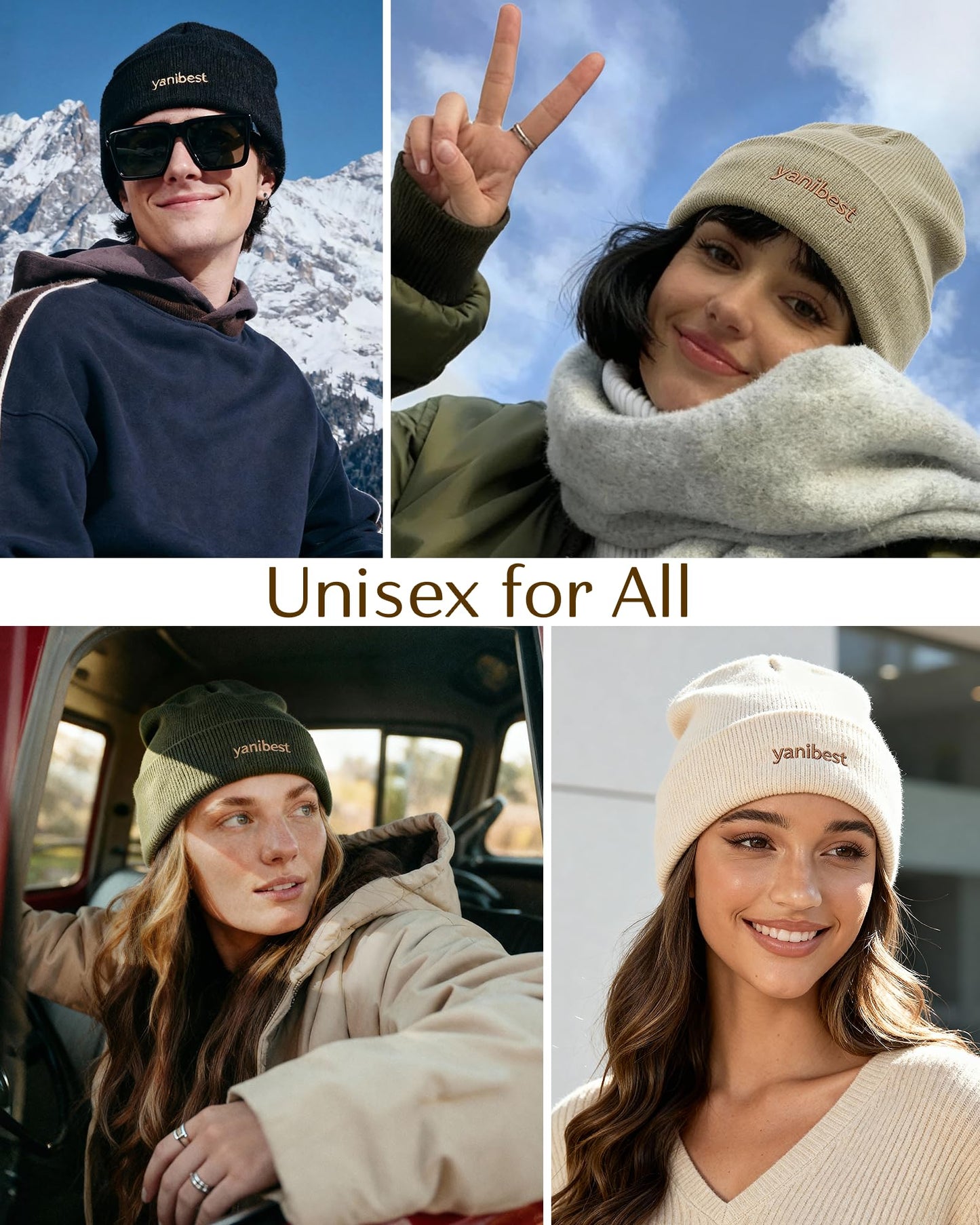 YANIBEST Mulberry Silk Lined Beanie, Winter Hats for Women Men Unisex, Soft Warm Knitted Slouchy Skull Cap Black